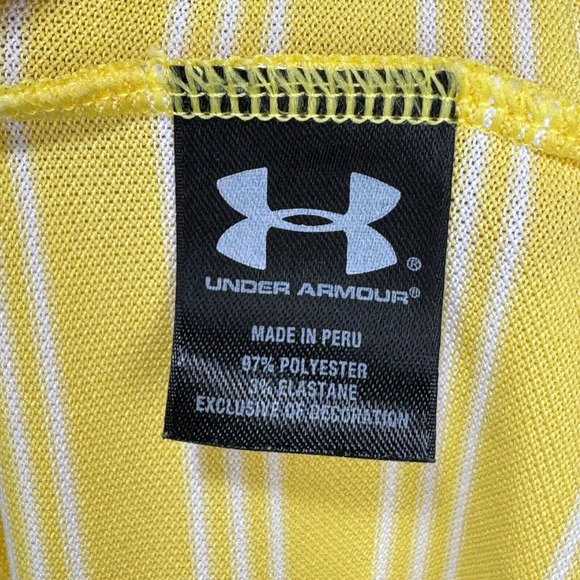 Under Armour Performance Polo Shirt Men Medium Yellow Greenbriar Old White TPC - Picture 7 of 9
